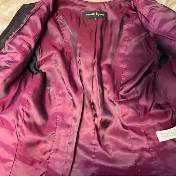 NANETTE LEPORE Tweed Blazer Jacket  Size 6 Plum Black Wool Blend Lined - Picture 6 of 12